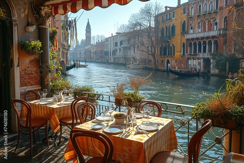 Fresh delicious pizza on the table in a restaurant on the streets of Italy