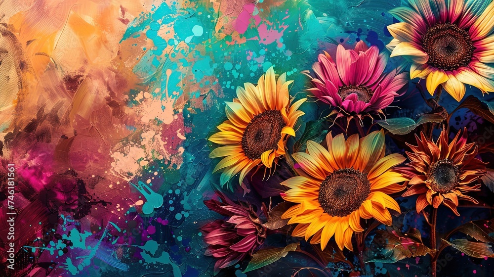 Colorful sunflowers Colorful sunflowers