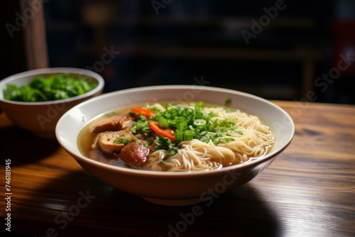 Hearty Rice noodle soup. Asian hot dinner. Generate Ai