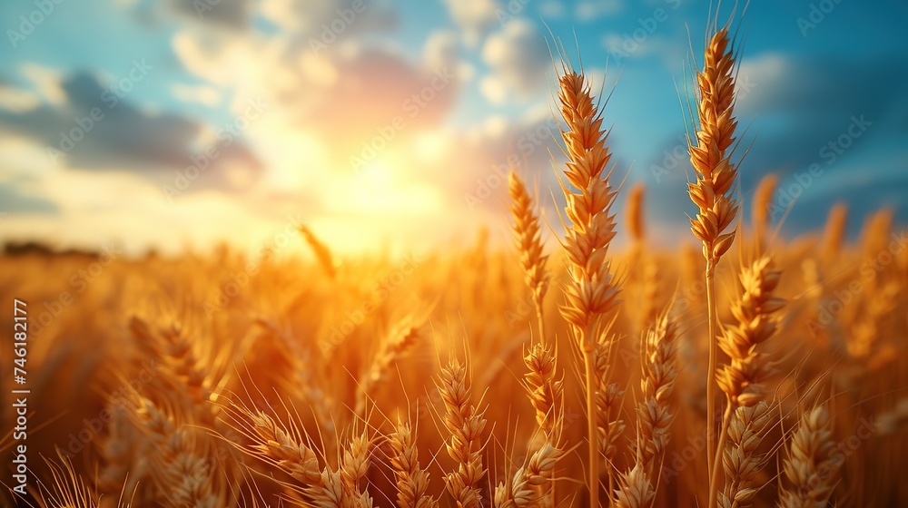 wheat field in golden sunlight, in the style of light orange and azure wheat field in golden sunlight, in the style of light orange and azure