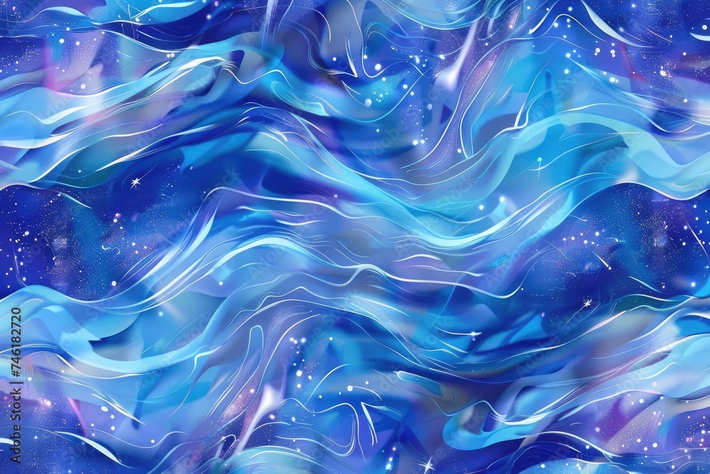 A mesmerizing seamless pattern of cosmic waves and celestial bodies