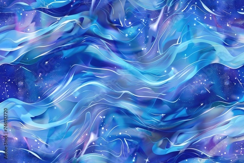 A mesmerizing seamless pattern of cosmic waves and celestial bodies