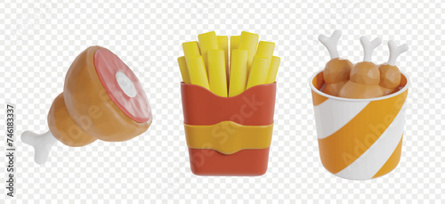 Fast food and desserts 3d icon render clipart bundle collection