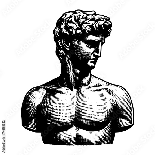 half body statue of man with pose black and white sketch vector illustration