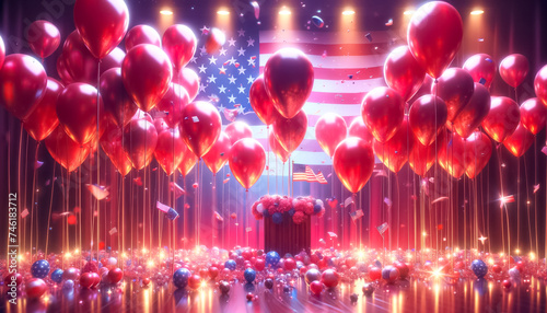 Electrifying GOP Victory Celebration with Fireworks and Balloons photo