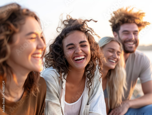 Group of Happy Friends Laughing Together Outdoors