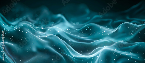 Serene Aquamarine Digital Waves with Glistening Particles