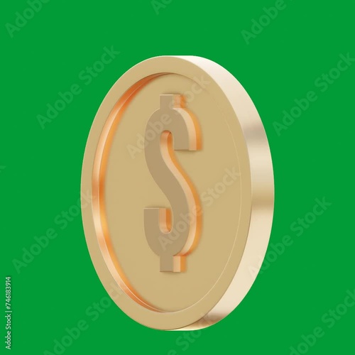 Looping Spinning Gold Dollar Sign Icon Isolated on Green Screen