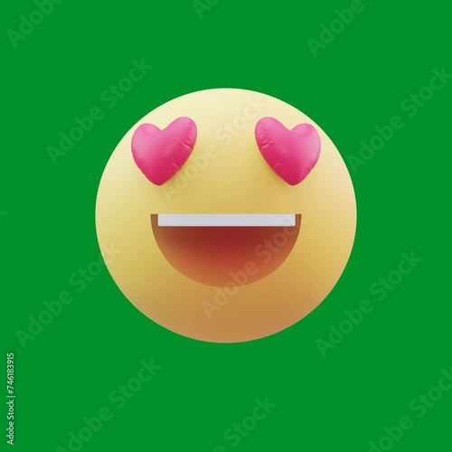 Lovely 3d emoticon loop animation isolated on green screen, 3d rendering