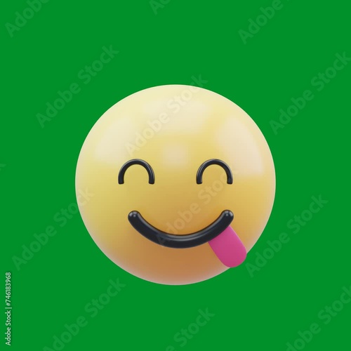 happy smiley face Emoticon Loop Animation Isolated on Green Screen Background, 3D Rendering