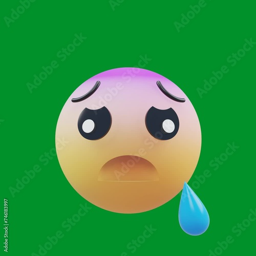 Sad Emoticon Loop Animation Isolated on Green Screen, 3D Rendering