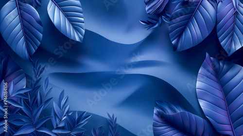 Blue Botanical Abstract Background with Editable Center