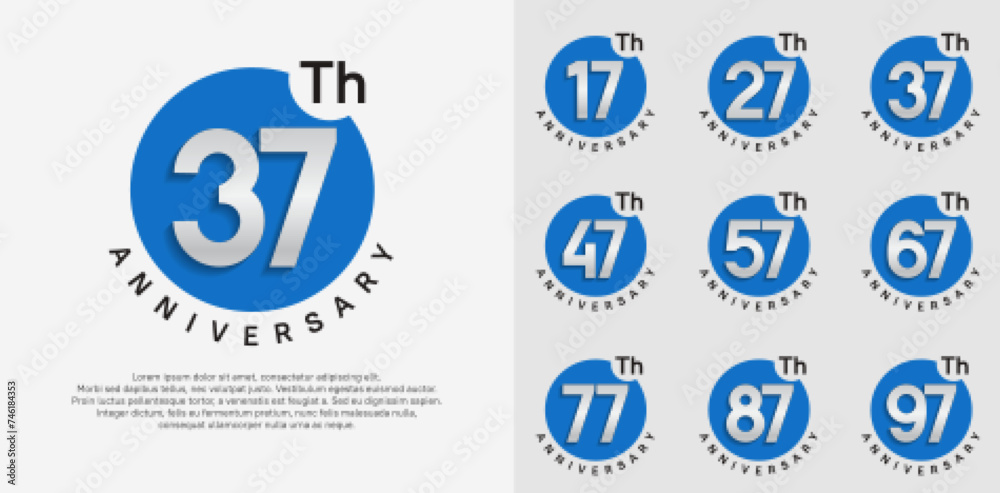 anniversary logotype vector set with blue color circle and silver number can be use for celebration moment
