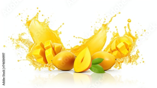 mango slices with splash of mango juice isolated on transparent background © @adha