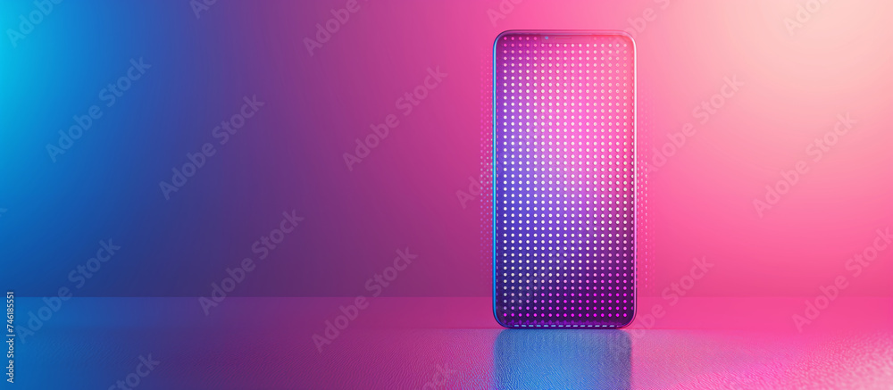 Smartphone Mockup with Pink and Blue Gradient Hologram Background Smartphone Mockup with Pink and Blue Gradient Hologram Background