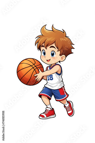 Cute little boy playing basketball