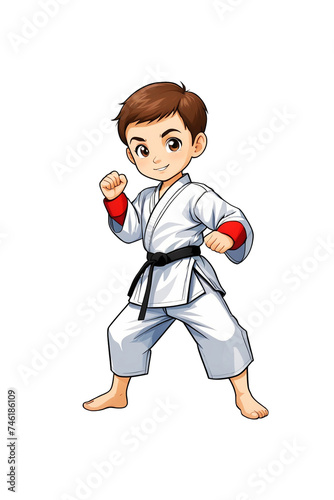 Cartoon little boy practicing karate