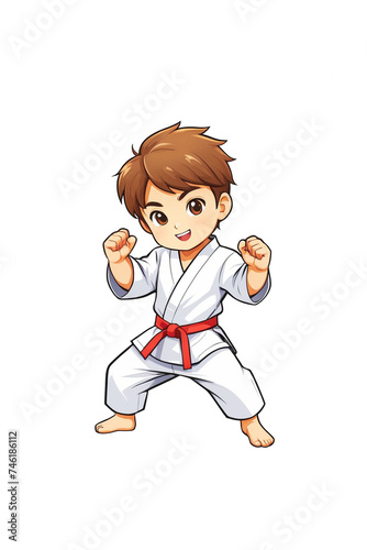 Cartoon little boy practicing karate