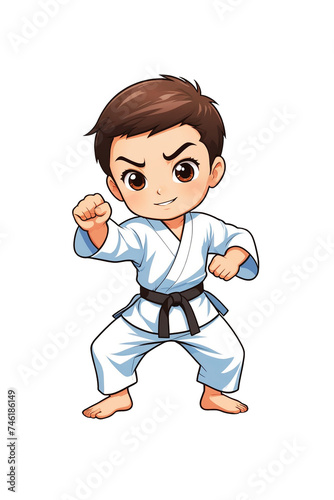 Cartoon little boy practicing karate