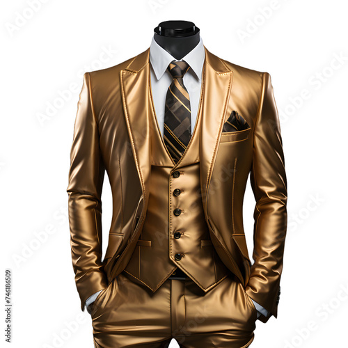 Luxury Glossy Gold Men's Formal Suit Isolated on Transparent Background