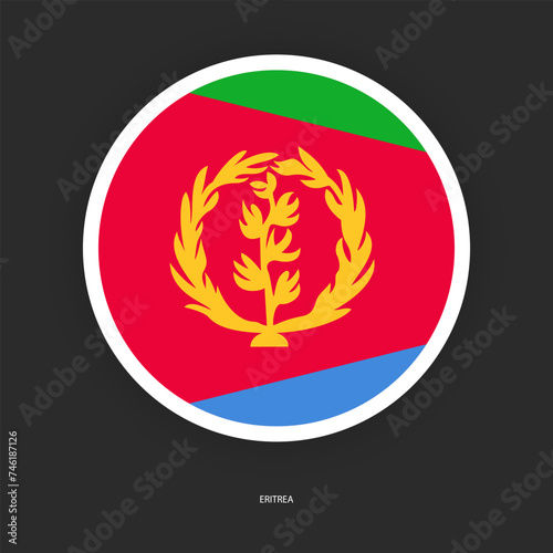 Eritrea circle flag icon with white border on dark grey background. Eritrea circular flag icon isolated on barely dark backrground.