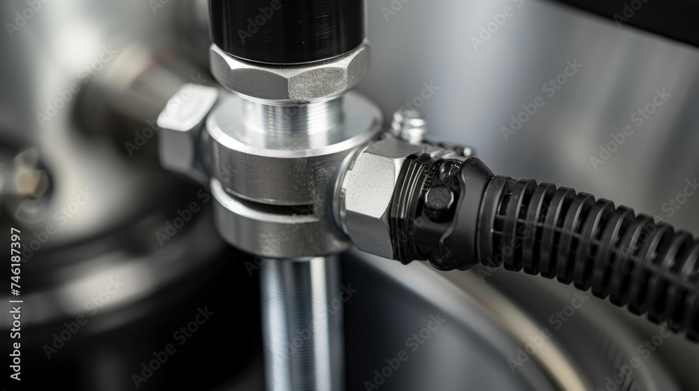 A detail shot of the pumps nozzle locking mechanism ensuring a secure and airtight connection to the valve.