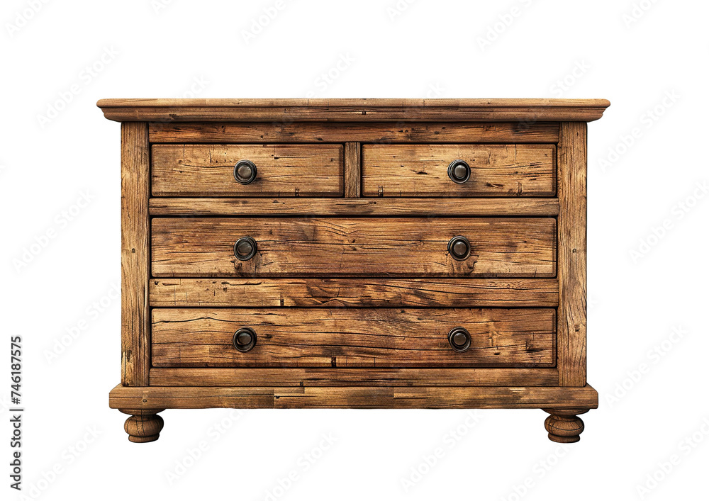 a wooden chest of drawers isolated on a clean white background