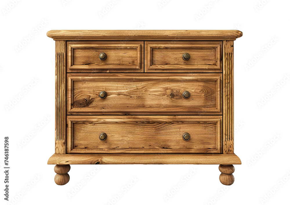 a wooden chest of drawers isolated on a clean white background