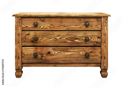 a wooden chest of drawers isolated on a clean white background