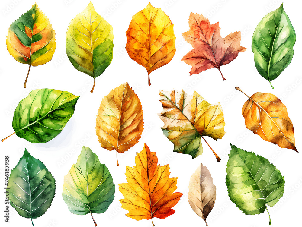 collection of autumn leaves on white collection of autumn leaves on white