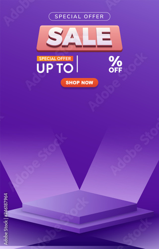 special offer sale discount template banner with blank space for product sale with abstract gradient blue background design