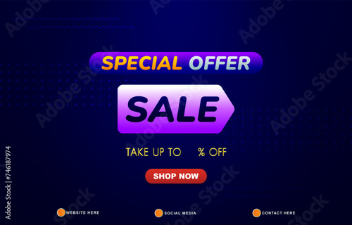 special offer sale discount template banner with copy space for product sale with abstract gradient dark blue background design