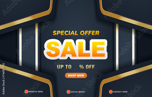 special offer sale discount template banner with copy space for product sale with abstract gradient dark blue background design