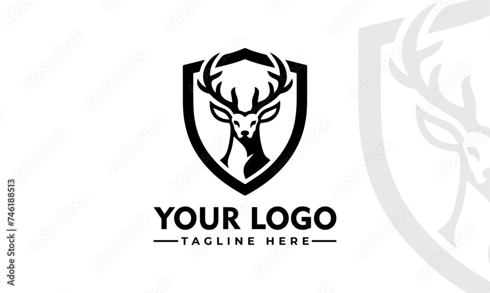 Stylish Deer Buck Stag Antler Logo Elegant Silhouette Design Deer Logo Vector for Branding