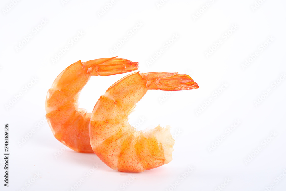 Delicious freshly cooked shrimps isolated on white Delicious freshly cooked shrimps isolated on white