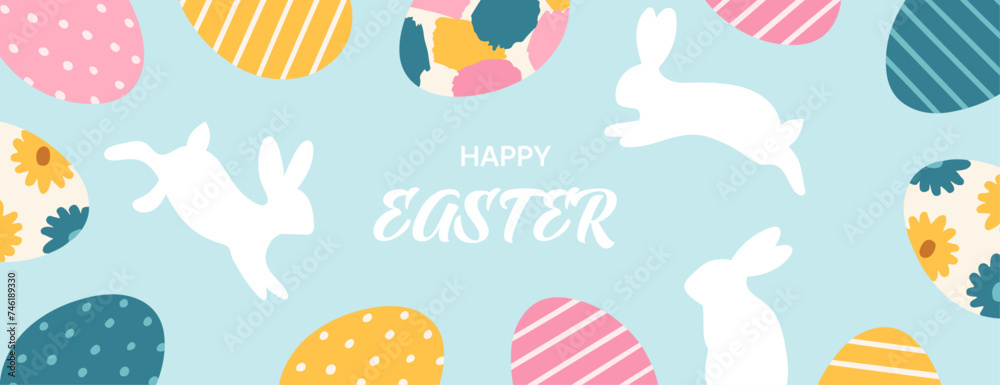 Fototapeta premium Cute hand drawn vector Easter template. Banner design