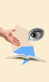 creative collage of the human eye and book