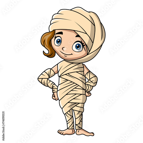 Cute mummy girl cartoon on white background