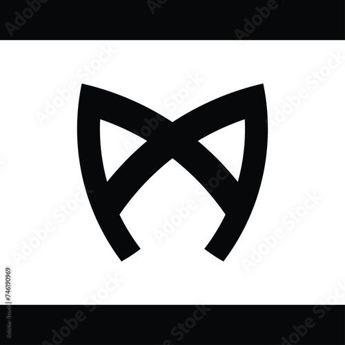 monogram design combining the letters "P" and "M". Black color with white background.