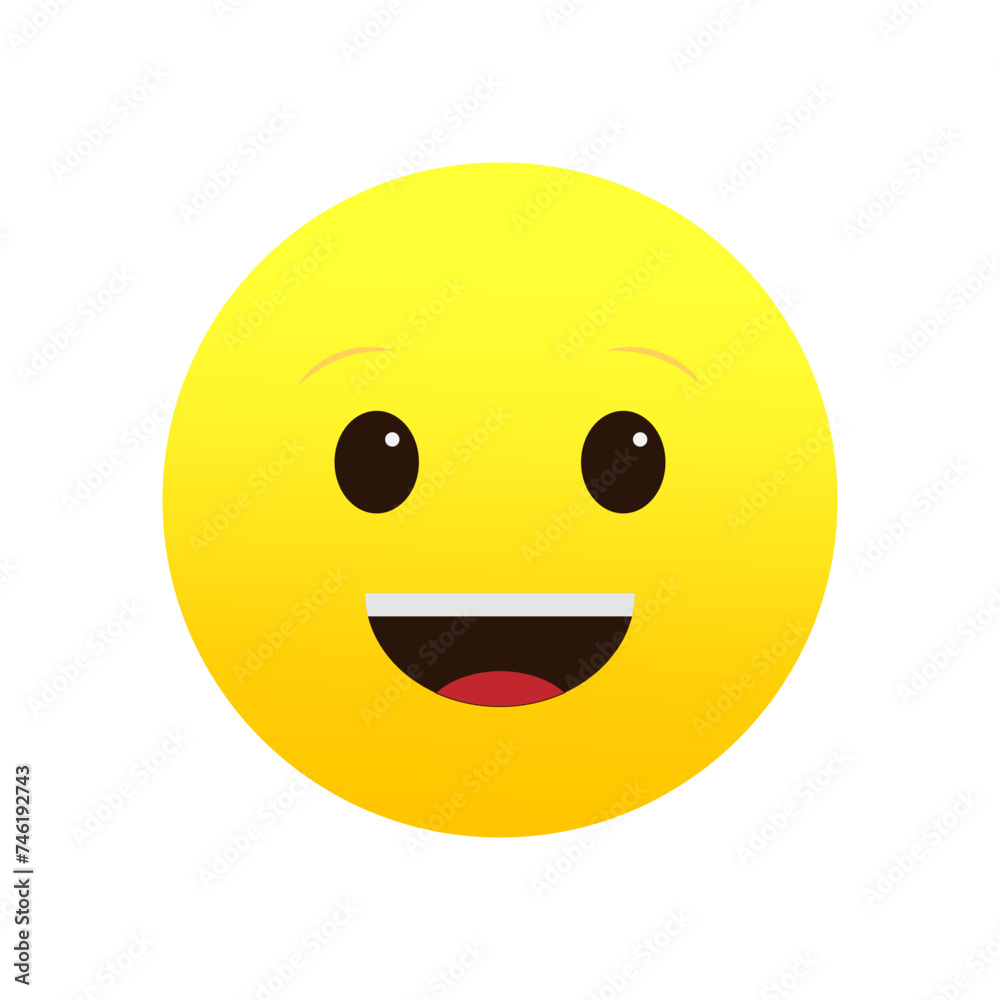 Fototapeta premium Happy face emoji, beaming smile emoticon. Positive feeling representation. Vector illustration. EPS 10.
