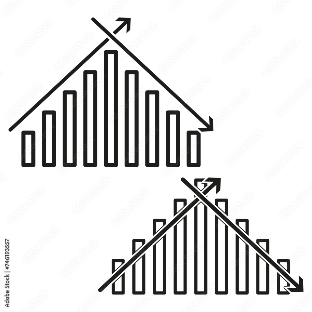 Growth decline graphs, market trends. Business performance symbols. Vector illustration. EPS 10. Growth decline graphs, market trends. Business performance symbols. Vector illustration. EPS 10.