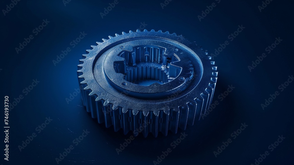 3D wireframe illustration of a gear on a dark blue background. Mechanical technology, industry development, engine work are machine engineering symbols. engine work, and business plan illustration. 3D wireframe illustration of a gear on a dark blue background. Mechanical technology, industry development, engine work are machine engineering symbols. engine work, and business plan illustration.