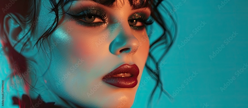 A close-up shot features a young woman with dark and modern smokey eye makeup, highlighting bold and defined features.