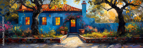 Illustration - painting - coastal home - bright - colorfiul - street - spring flowers - beach - inspired by the sights of Charleston South Carolina - banner - header - landscape  photo