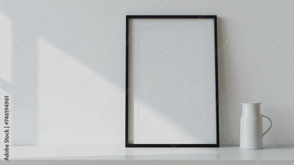 Vertical frame for mockup. Minimal room interior with mock up photo frame. Vertical frame for mockup. Minimal room interior with mock up photo frame.