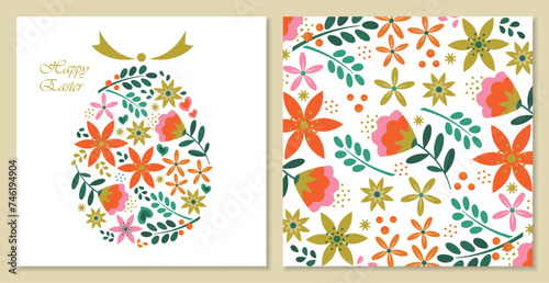 2 Easter design set. Flower Easter egg and flower background.
