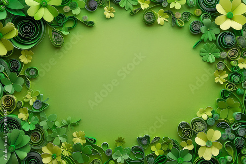 St patrick s day paper background. Green clover leaves made from paper