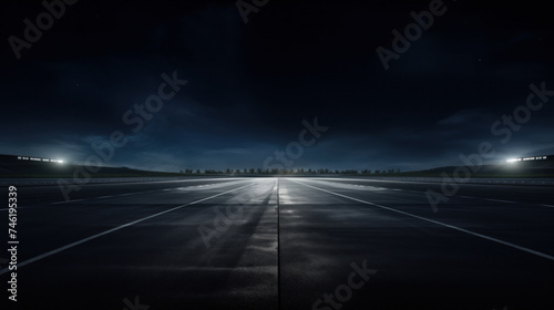 Evening scene asphalt international empty race track with starting or end line. Generated- AI photo