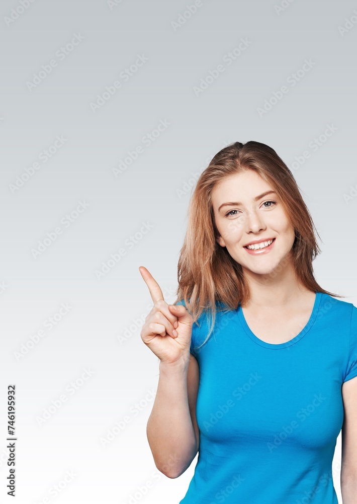 Portrait of young business woman pointing hand Portrait of young business woman pointing hand