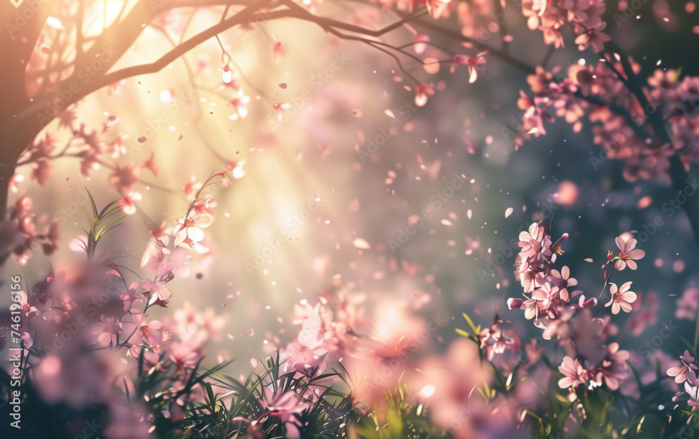 Peach blossom tree blooming in spring,created with Generative AI tecnology.